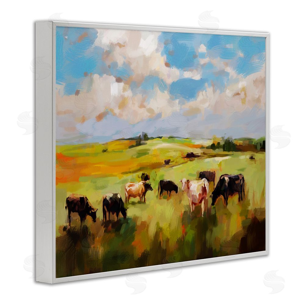 Ziwei Li Cows Grazing Painting White Framed Giclee Wall Art Print