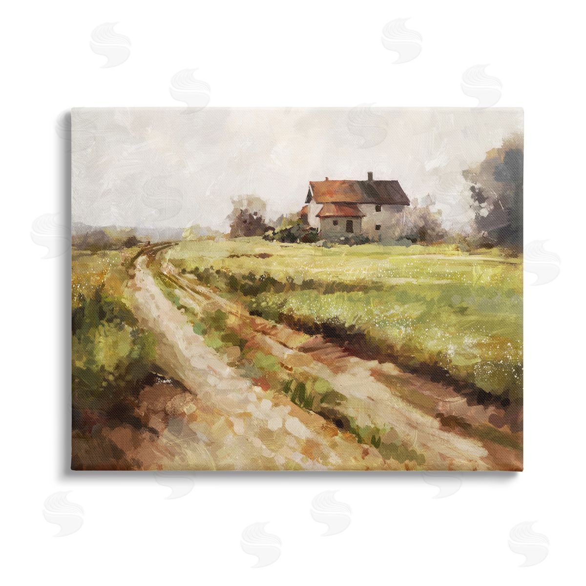 Ziwei Li Country Path to Barn Stretched Canvas Wall Art Print