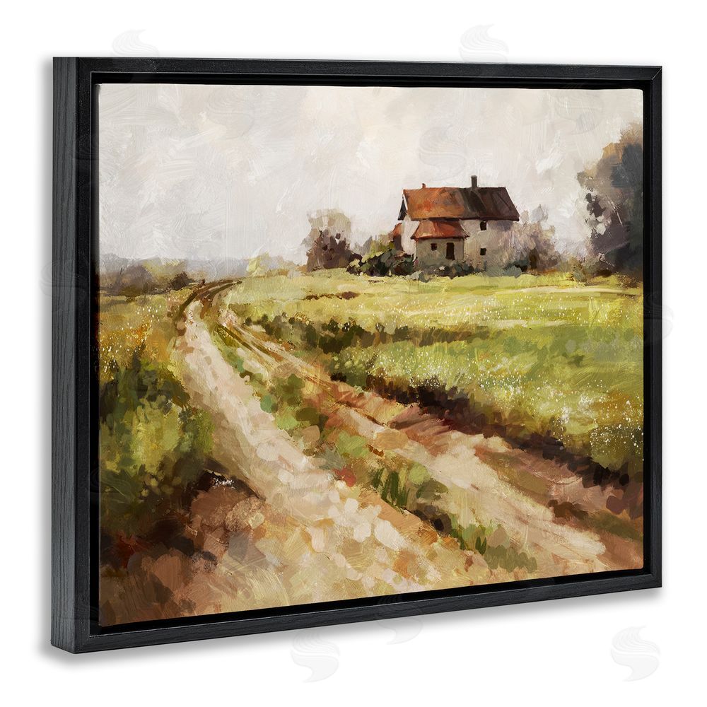 Ziwei Li Country Path to Barn Black Floating Frame Canvas Wall Art Print
