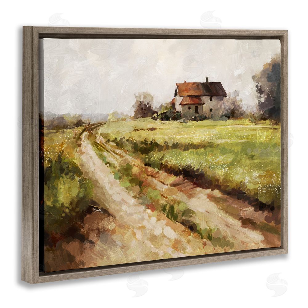 Ziwei Li Country Path to Barn Brown Floating Frame Canvas Wall Art Print