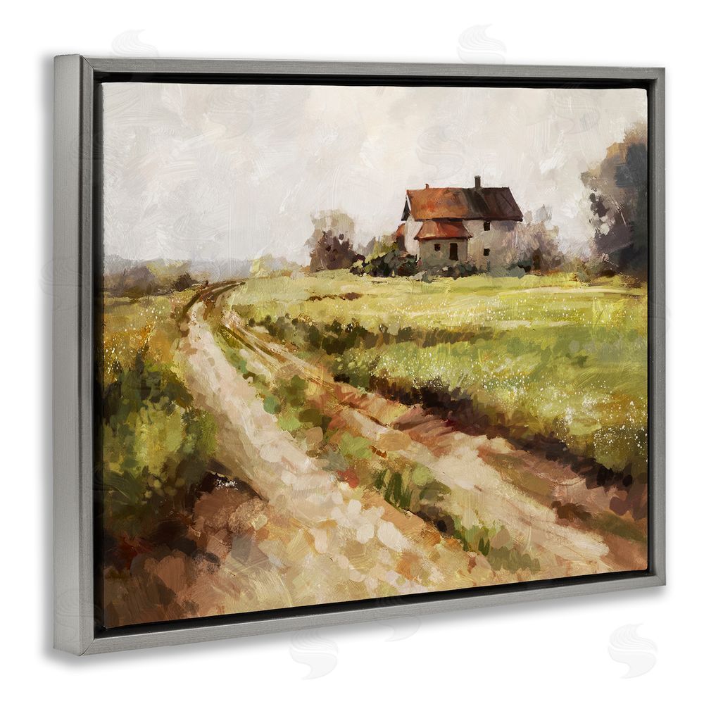 Ziwei Li Country Path to Barn Grey Floating Frame Canvas Wall Art Print