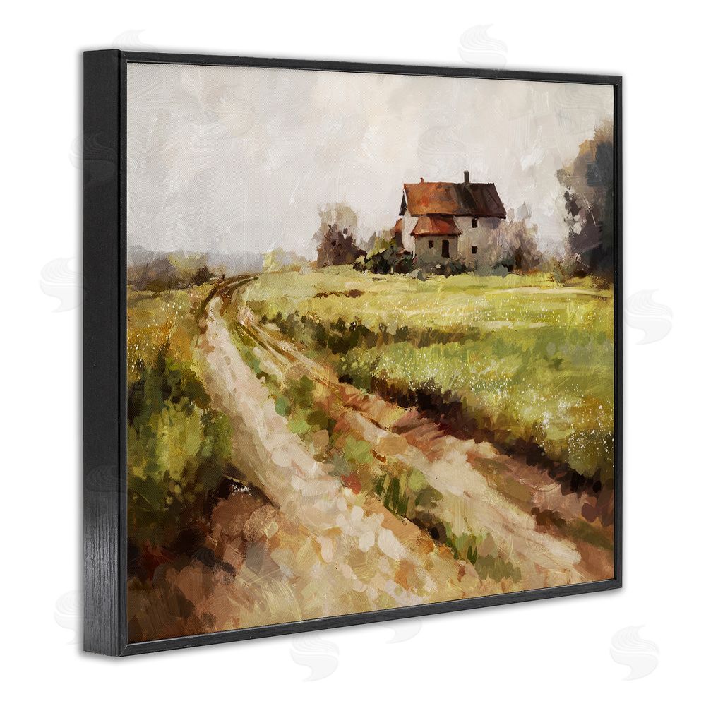 Ziwei Li Country Path to Barn Black Framed Giclee Wall Art Print