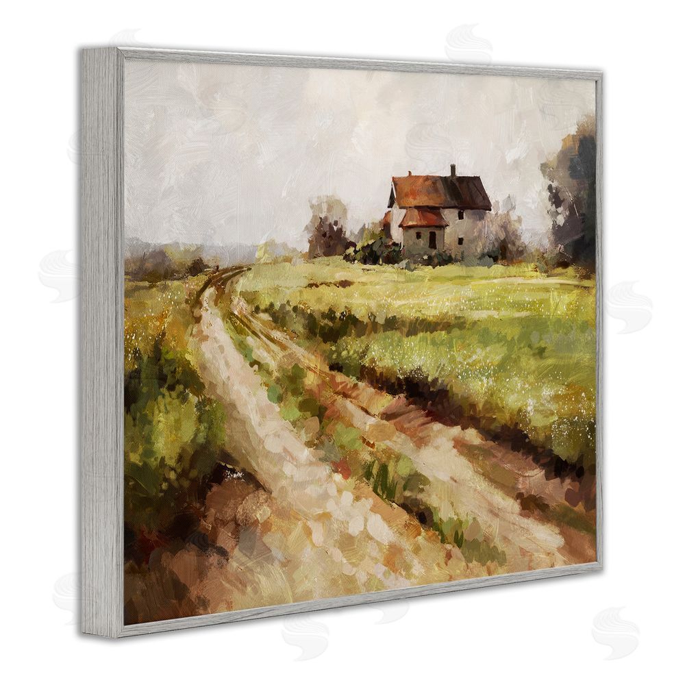 Ziwei Li Country Path to Barn Gray Framed Giclee Wall Art Print