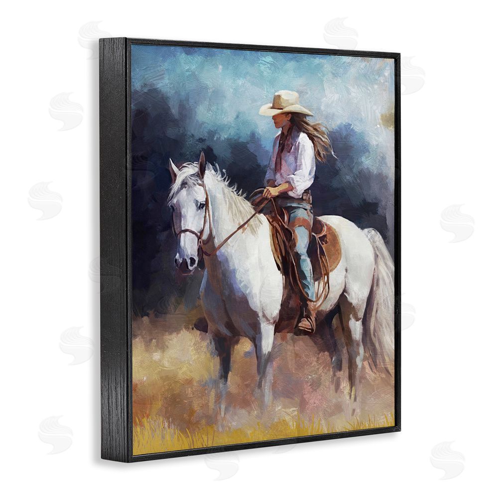 Ziwei Li Cowgirl on White Stallion Black Framed Giclee Wall Art Print