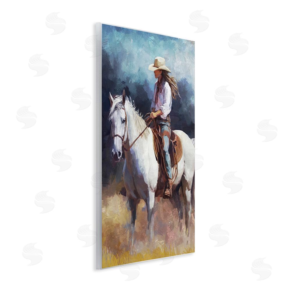 Ziwei Li Cowgirl on White Stallion Wall Plaque Art Print