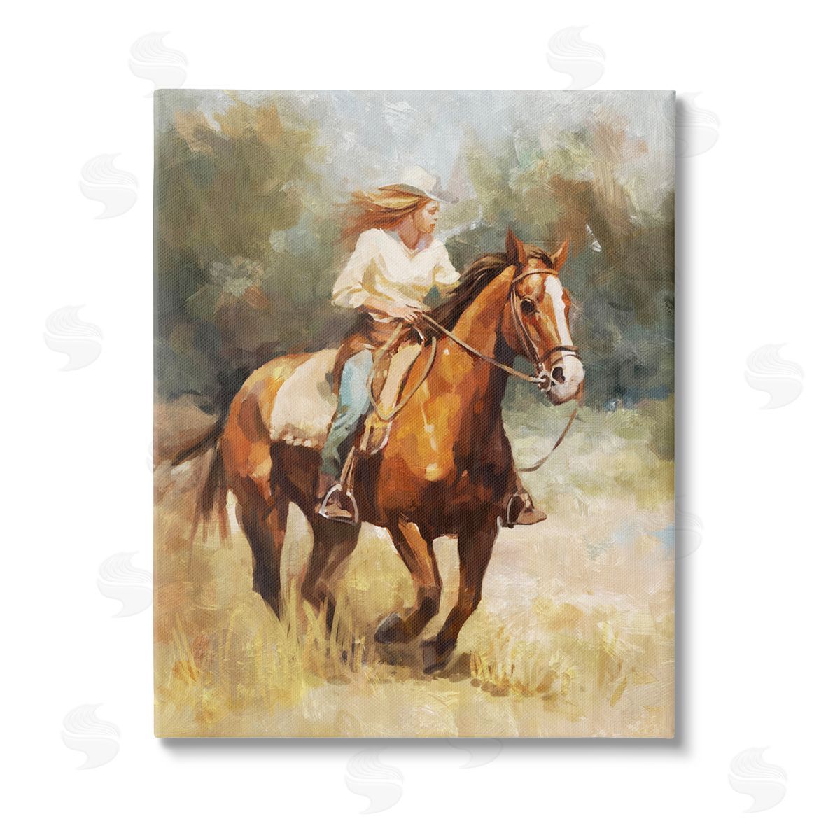 Ziwei Li Galloping Cowgirl Scenery Stretched Canvas Wall Art Print