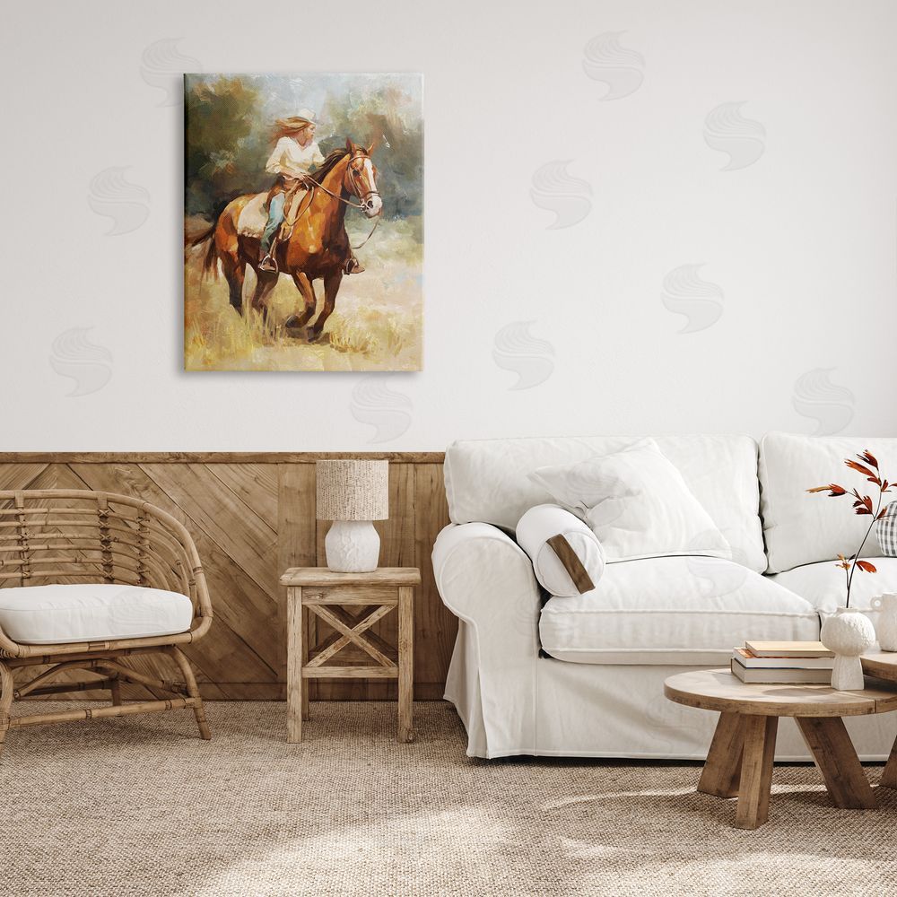 Ziwei Li Galloping Cowgirl Scenery Canvas Wall Art Print in Room