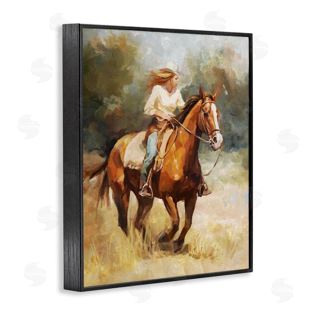 Ziwei Li Galloping Cowgirl Scenery Black Framed Giclee Wall Art Print