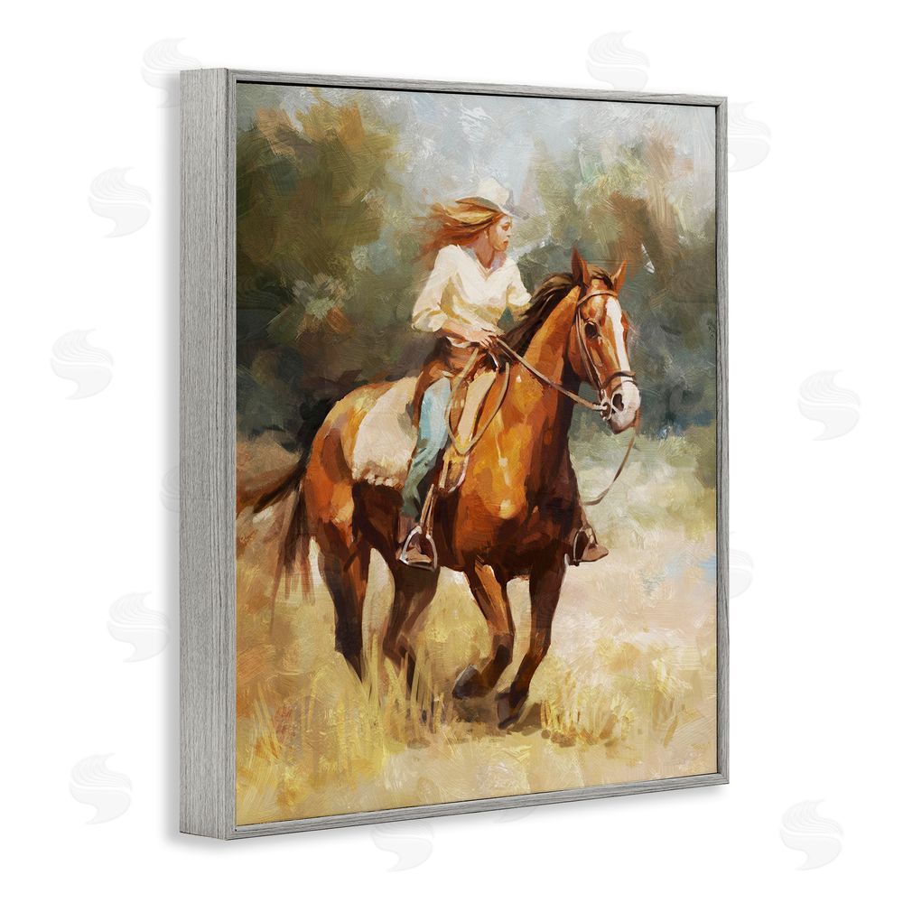Ziwei Li Galloping Cowgirl Scenery Gray Framed Giclee Wall Art Print