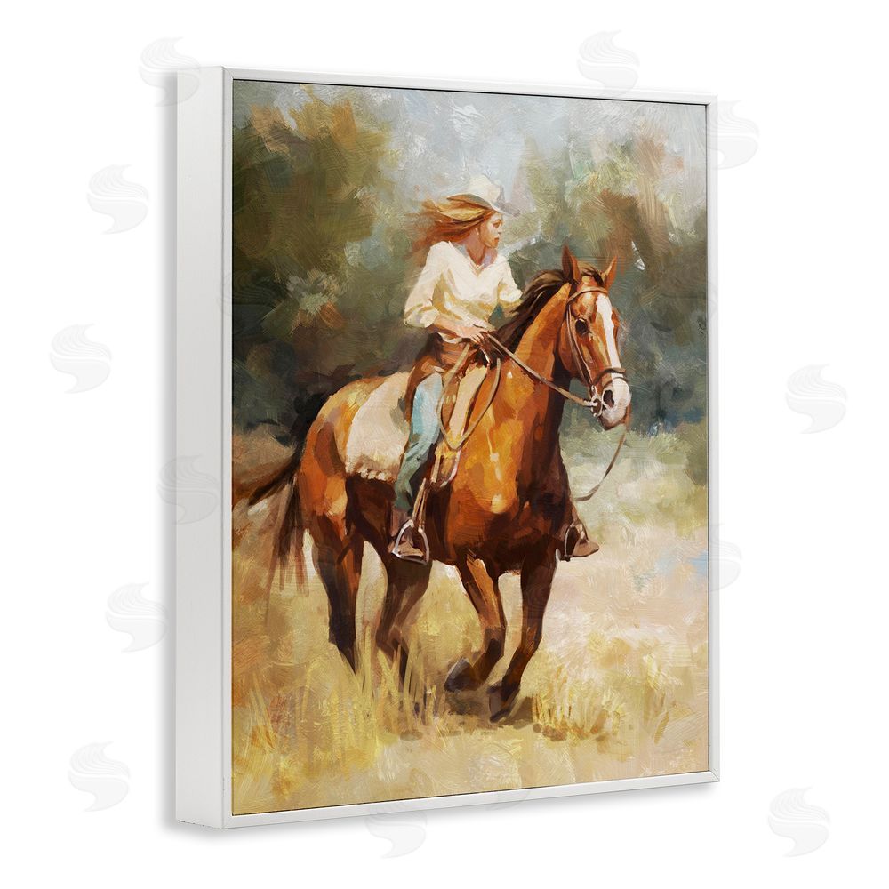 Ziwei Li Galloping Cowgirl Scenery White Framed Giclee Wall Art Print