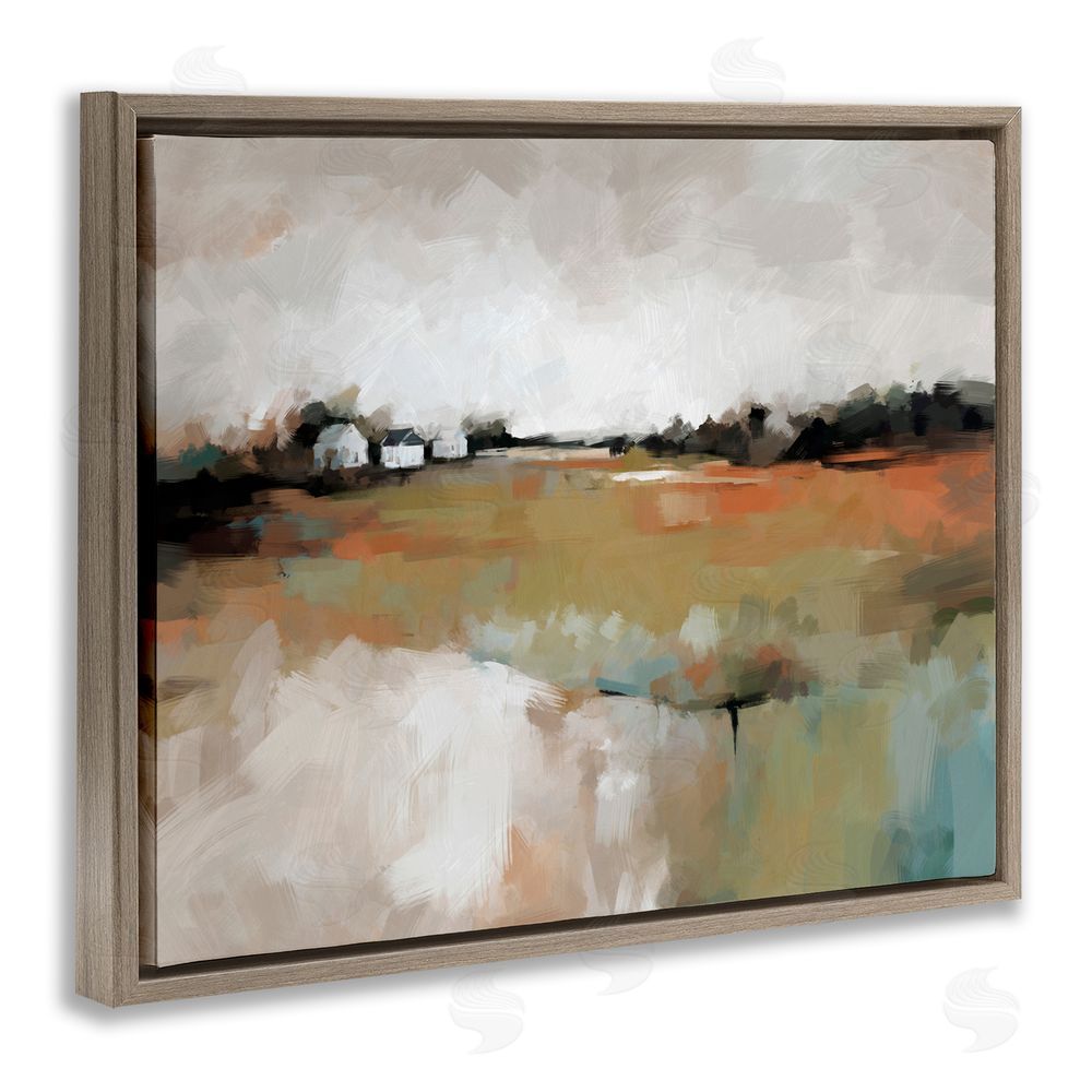 Ziwei Li Abstract Country Barns Landscape Brown Floating Frame Canvas Wall Art Print