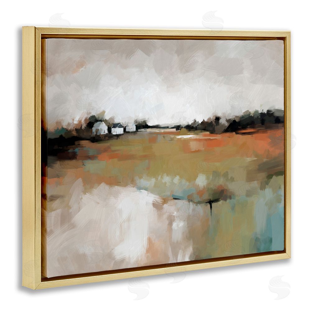 Ziwei Li Abstract Country Barns Landscape Gold Floating Frame Canvas Wall Art Print