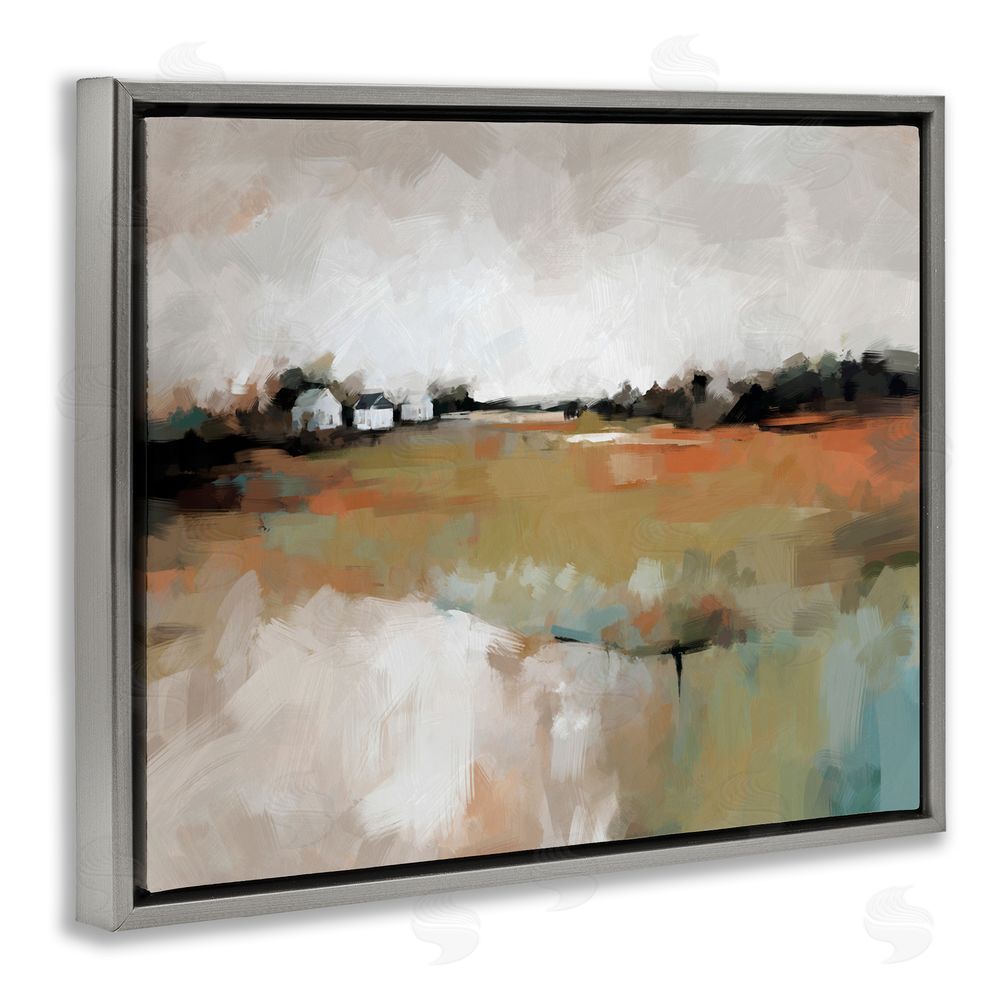 Ziwei Li Abstract Country Barns Landscape Grey Floating Frame Canvas Wall Art Print