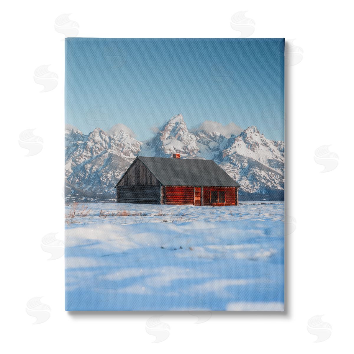 Jared Kreiss Cabin in Snowy Mountains Stretched Canvas Wall Art Print