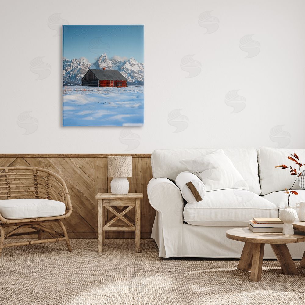 Jared Kreiss Cabin in Snowy Mountains Canvas Wall Art Print in Room