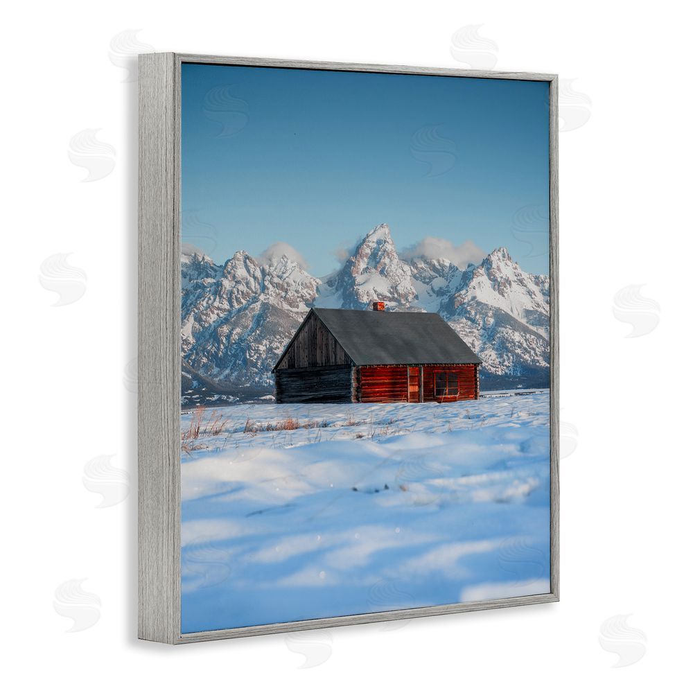 Jared Kreiss Cabin in Snowy Mountains Gray Framed Giclee Wall Art Print