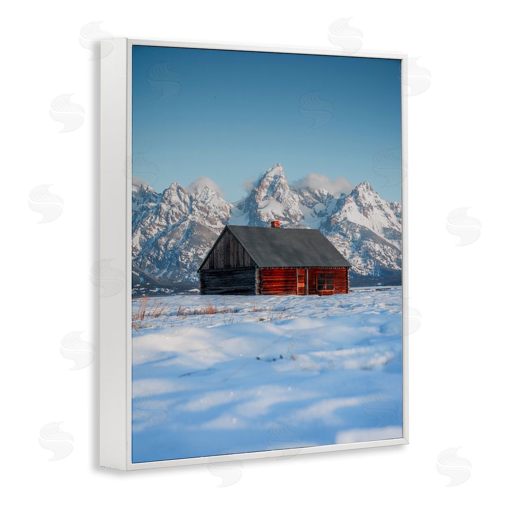 Jared Kreiss Cabin in Snowy Mountains White Framed Giclee Wall Art Print