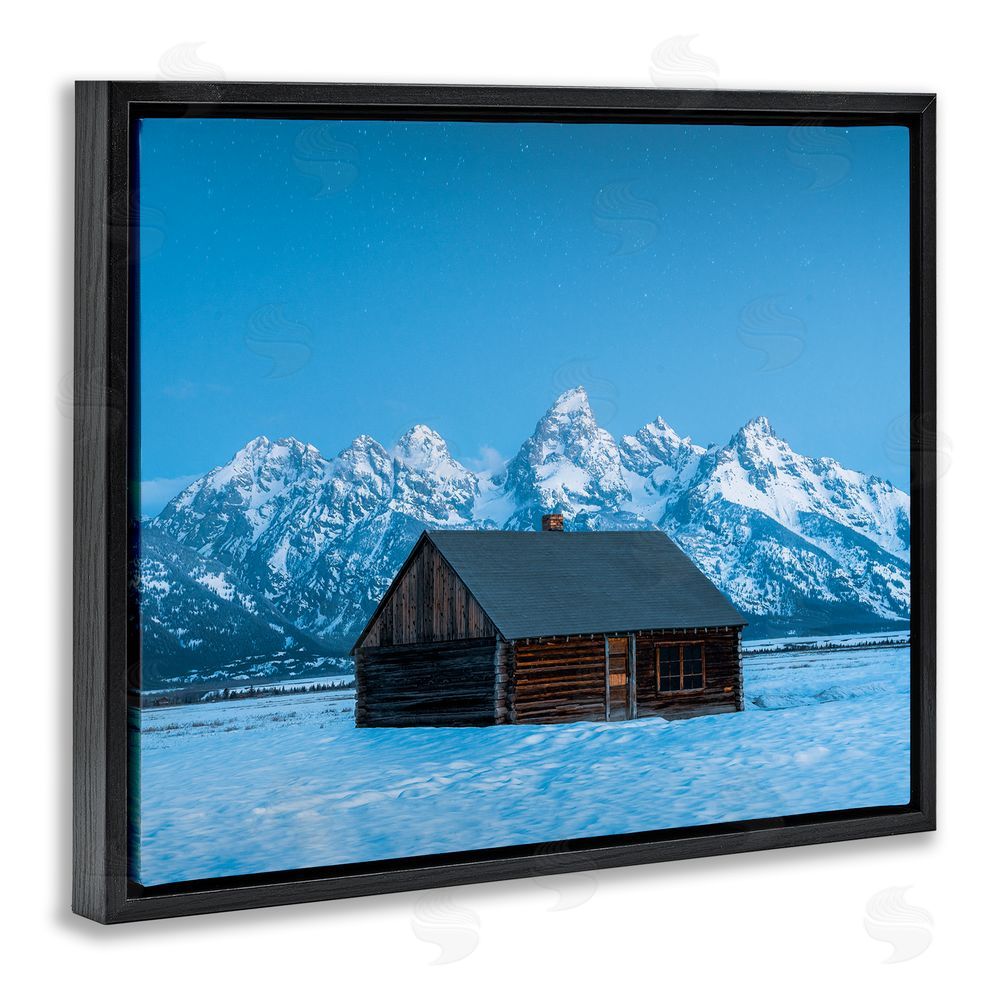 Jared Kreiss Log Cabin Mountain View Black Floating Frame Canvas Wall Art Print