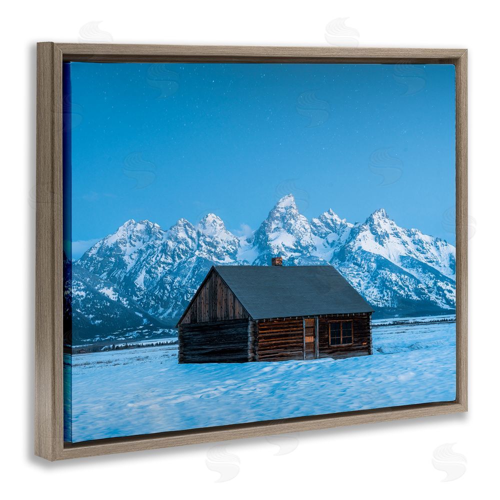 Jared Kreiss Log Cabin Mountain View Brown Floating Frame Canvas Wall Art Print
