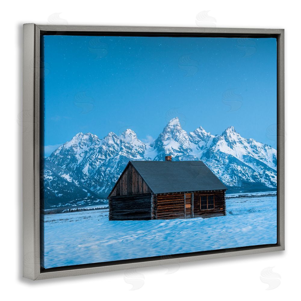 Jared Kreiss Log Cabin Mountain View Grey Floating Frame Canvas Wall Art Print