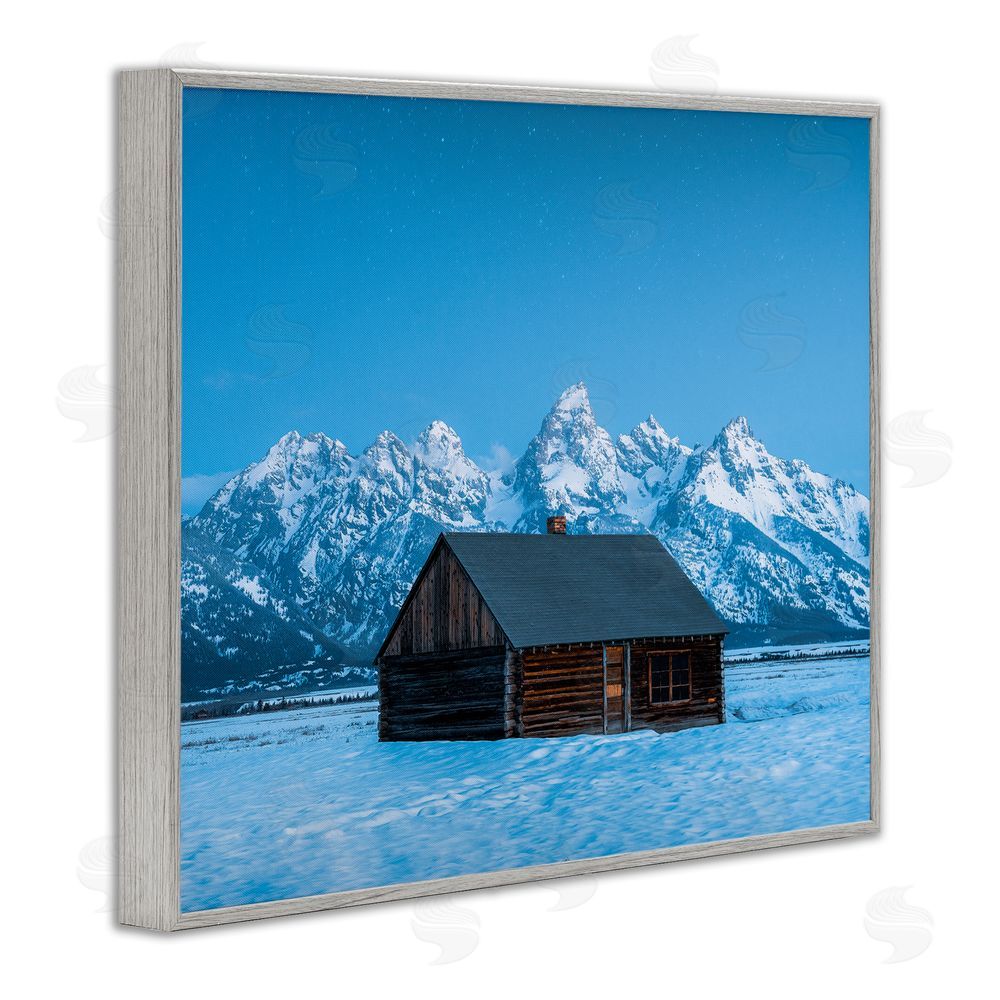 Jared Kreiss Log Cabin Mountain View Gray Framed Giclee Wall Art Print