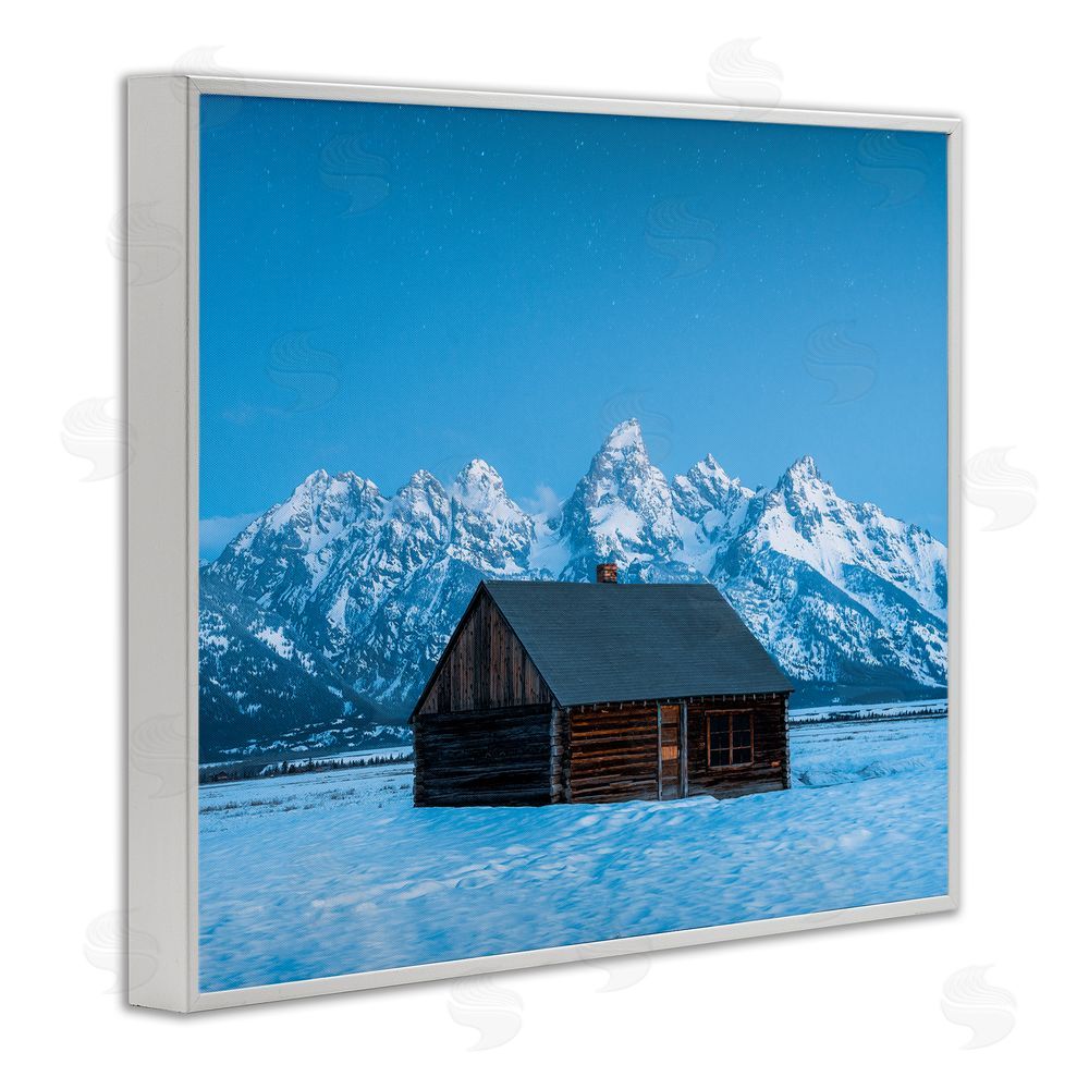 Jared Kreiss Log Cabin Mountain View White Framed Giclee Wall Art Print