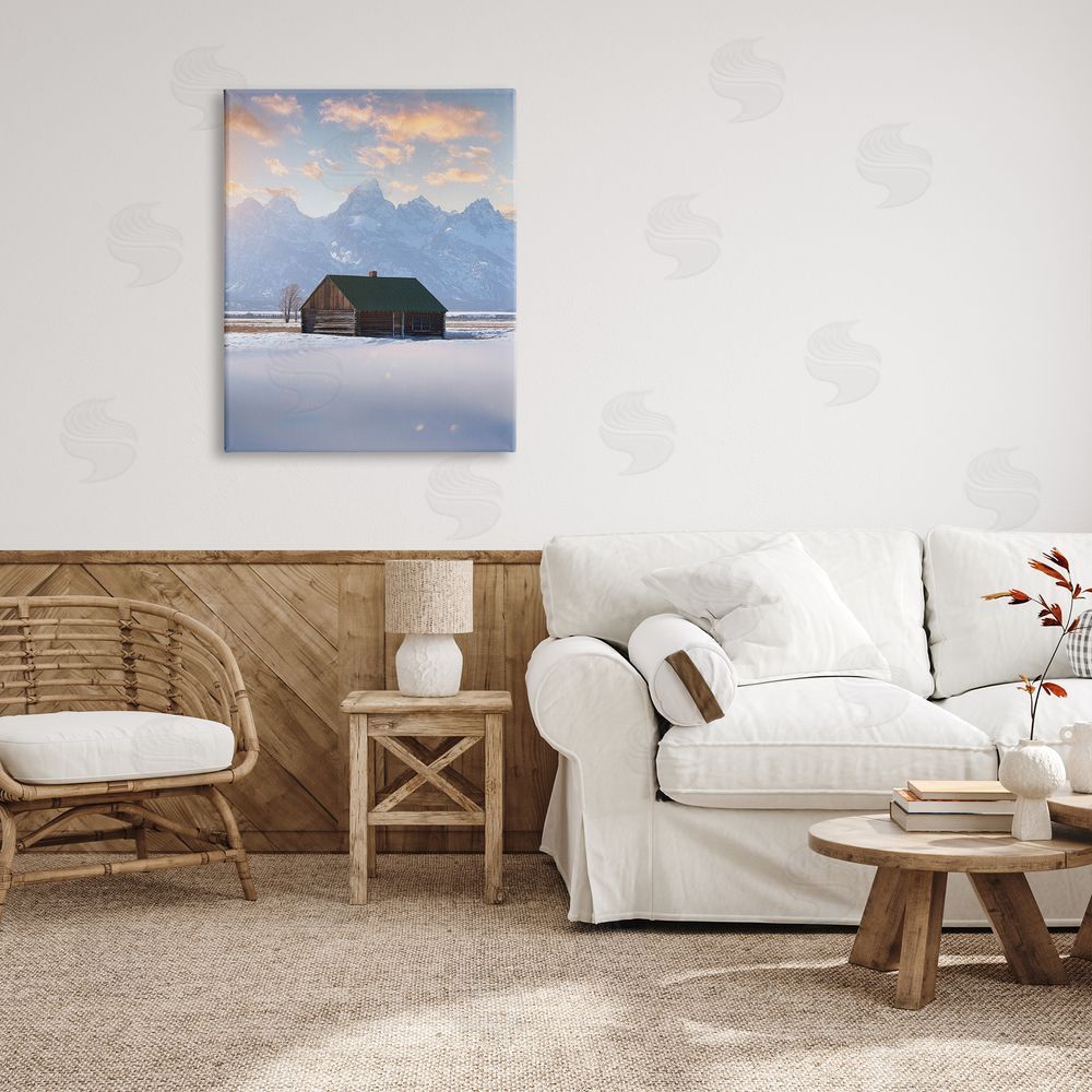Jared Kreiss Snowy Winter Cabin Canvas Wall Art Print in Room