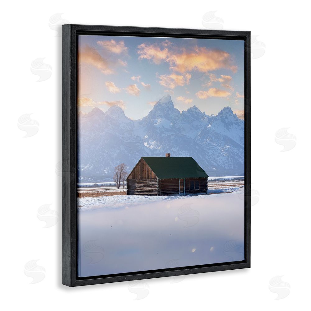 Jared Kreiss Snowy Winter Cabin Black Floating Frame Canvas Wall Art Print