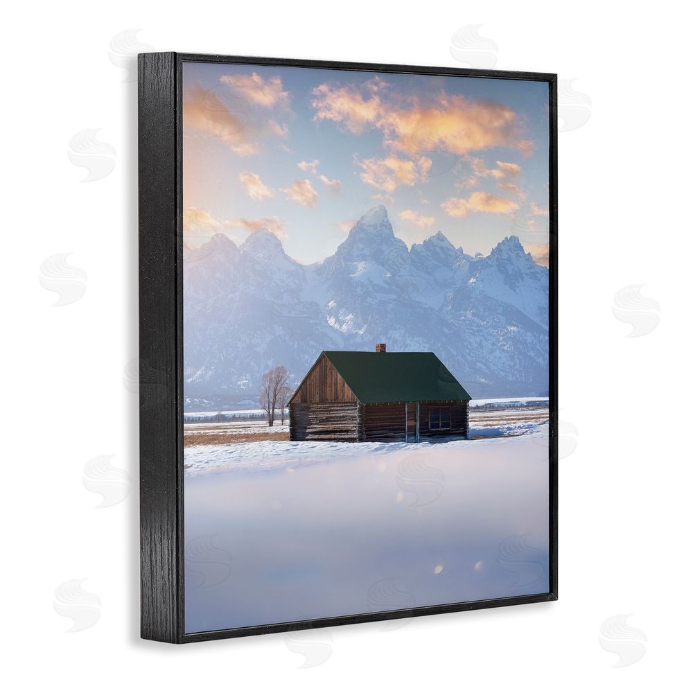 Jared Kreiss Snowy Winter Cabin Black Framed Giclee Wall Art Print