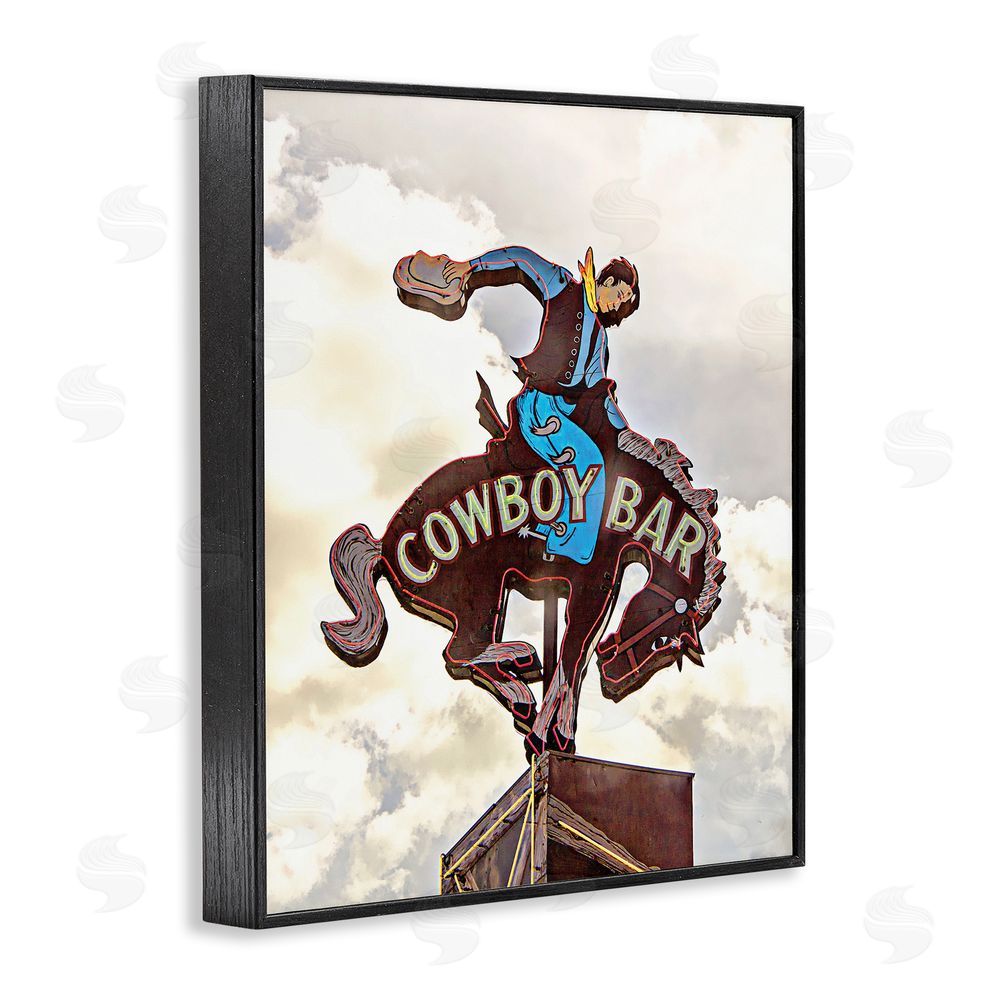 JG Studios Western Cowboy Bar Sign Black Framed Giclee Wall Art Print