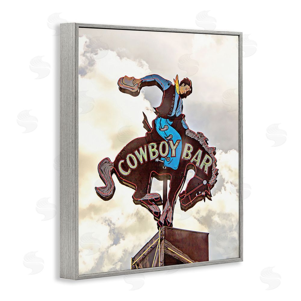 JG Studios Western Cowboy Bar Sign Gray Framed Giclee Wall Art Print