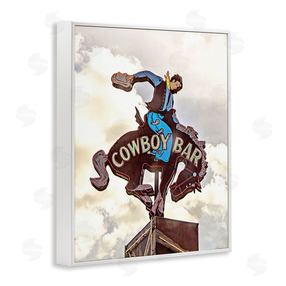 JG Studios Western Cowboy Bar Sign White Framed Giclee Wall Art Print