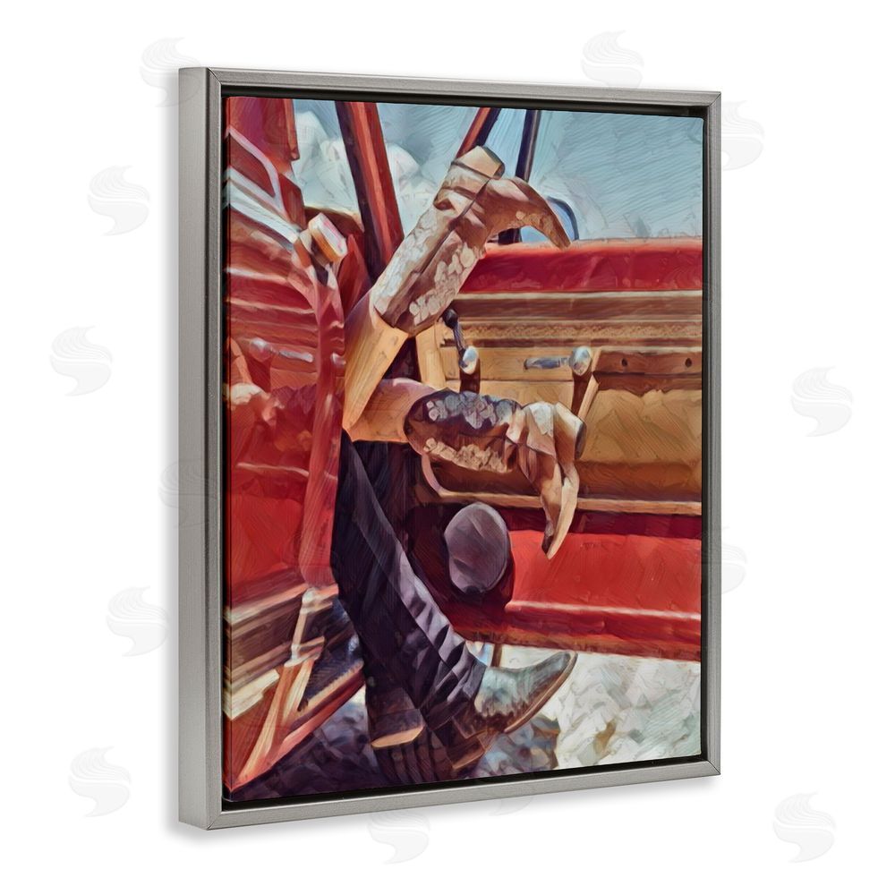 Jesse Keith Romantic Cowboy Boots Couple Grey Floating Frame Canvas Wall Art Print