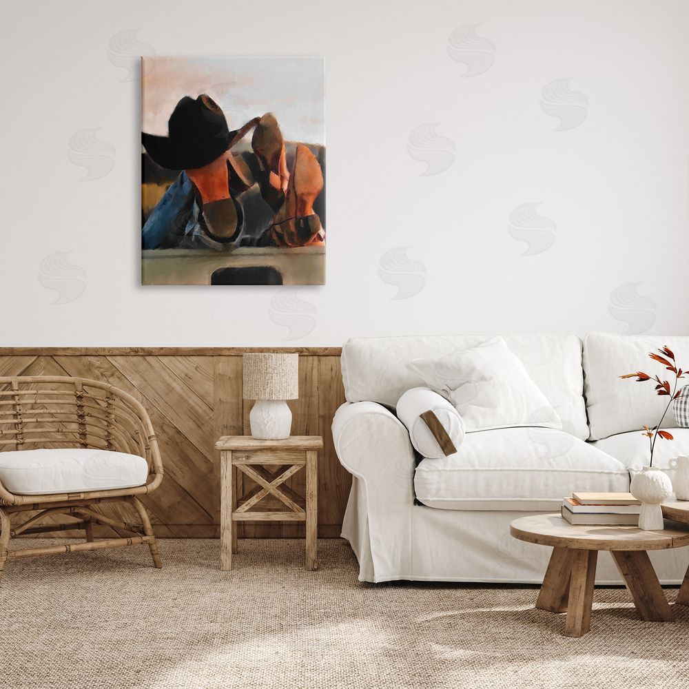 Jesse Keith Couple Resting Cowboy Boots Canvas Wall Art Print in Room