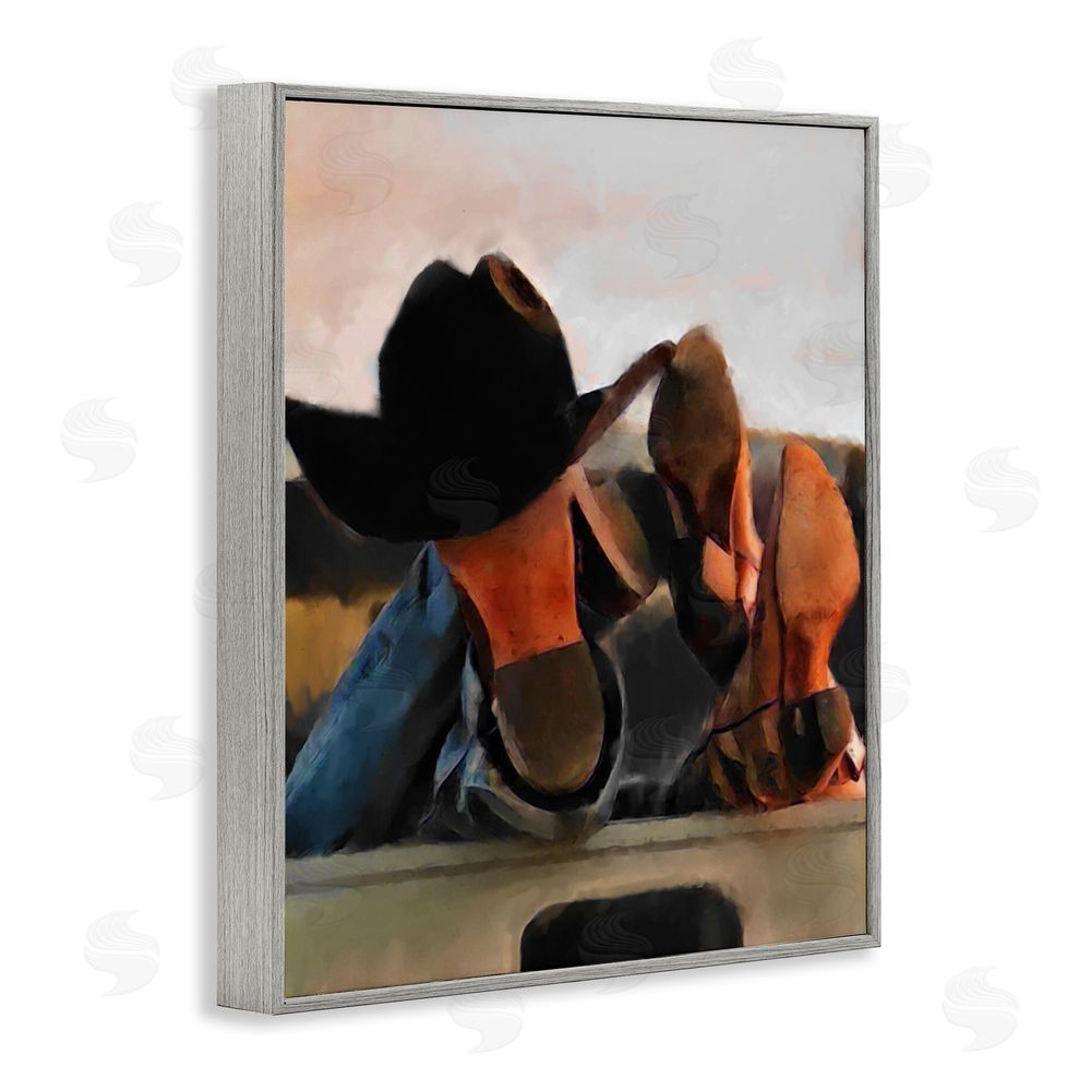 Jesse Keith Couple Resting Cowboy Boots Gray Framed Giclee Wall Art Print