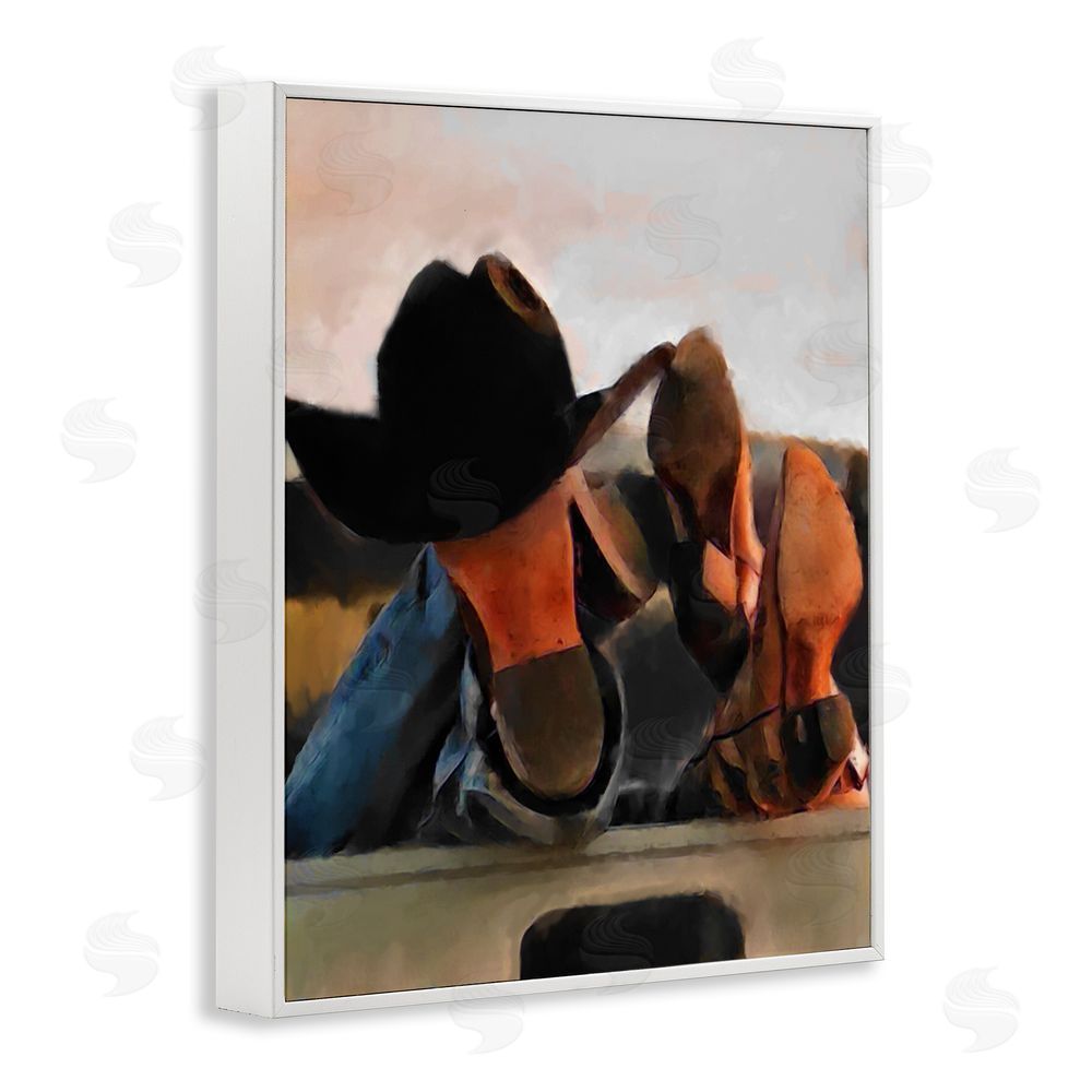 Jesse Keith Couple Resting Cowboy Boots White Framed Giclee Wall Art Print