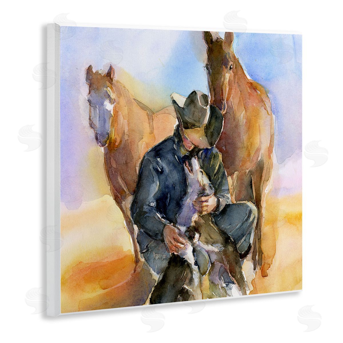 Cowboy & Animals Watercolor Wood Plaque Wall Art, Home Decor by John Keeling