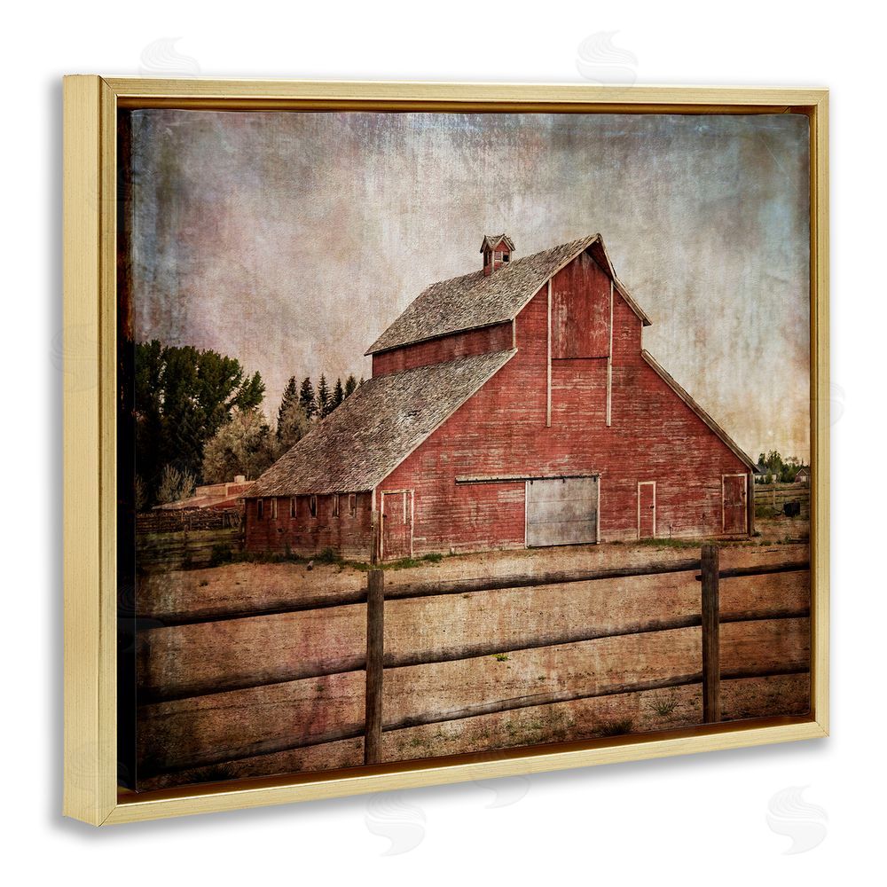 Ramona Murdock Vintage Rustic Barn Gold Floating Frame Canvas Wall Art Print