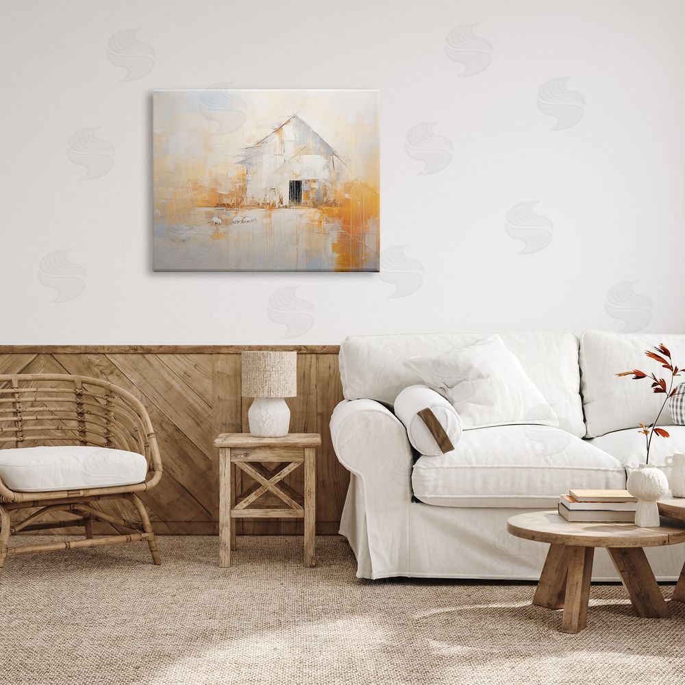 Ramona Murdock White Abstract Barn Painting Canvas Wall Art Print in Room
