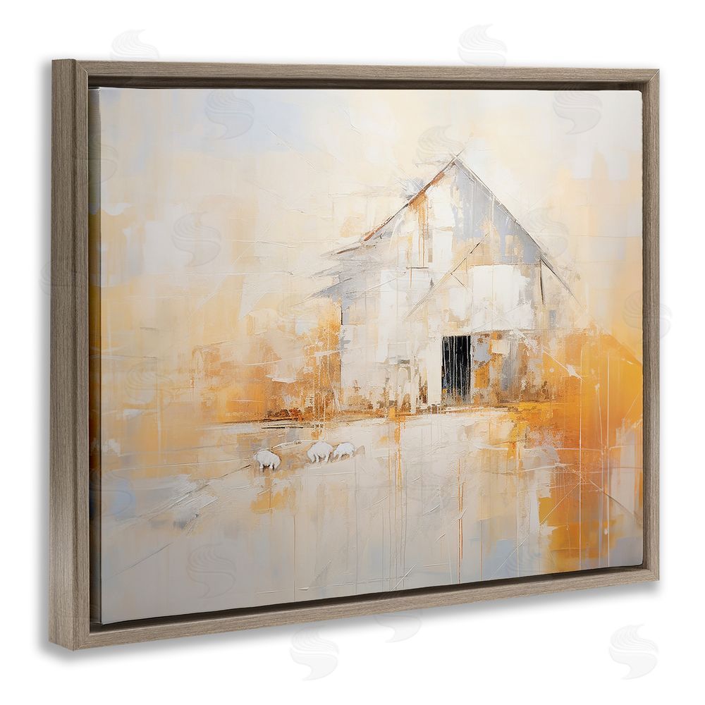 Ramona Murdock White Abstract Barn Painting Brown Floating Frame Canvas Wall Art Print