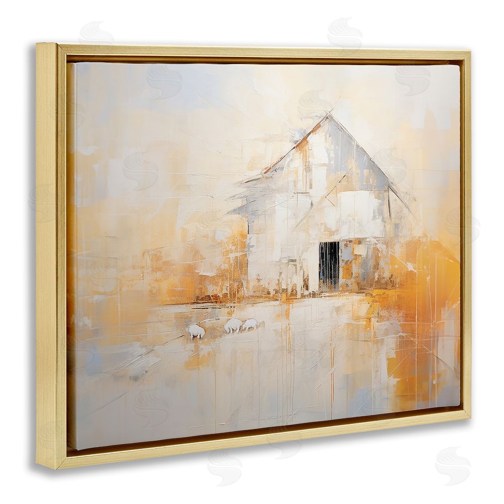 Ramona Murdock White Abstract Barn Painting Gold Floating Frame Canvas Wall Art Print