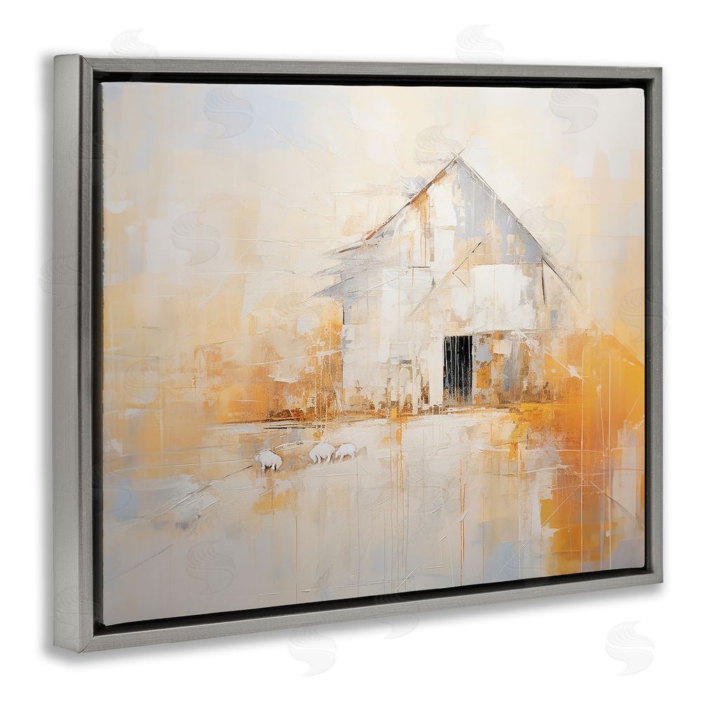 Ramona Murdock White Abstract Barn Painting Grey Floating Frame Canvas Wall Art Print