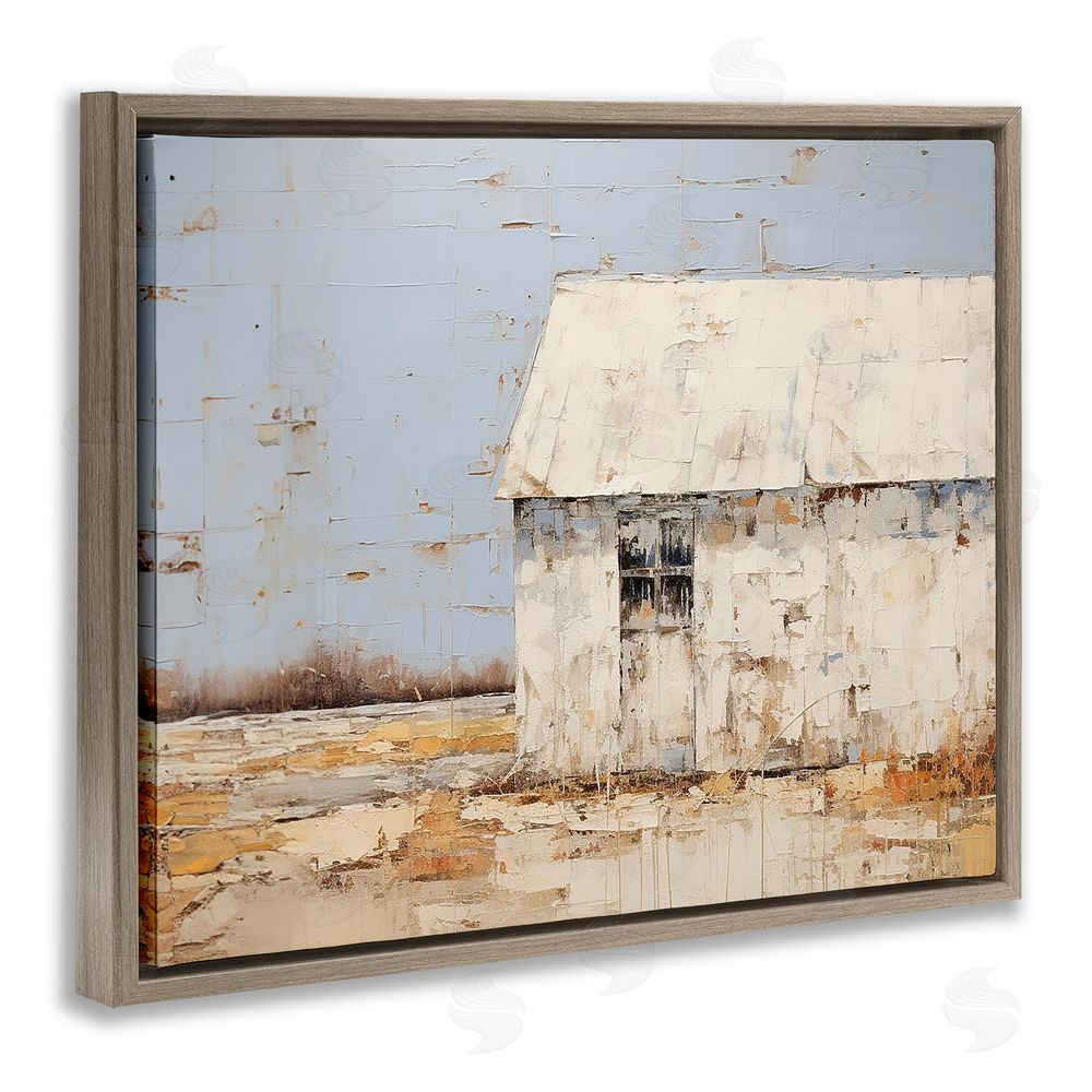 Ramona Murdock Rustic White Barn Brown Floating Frame Canvas Wall Art Print