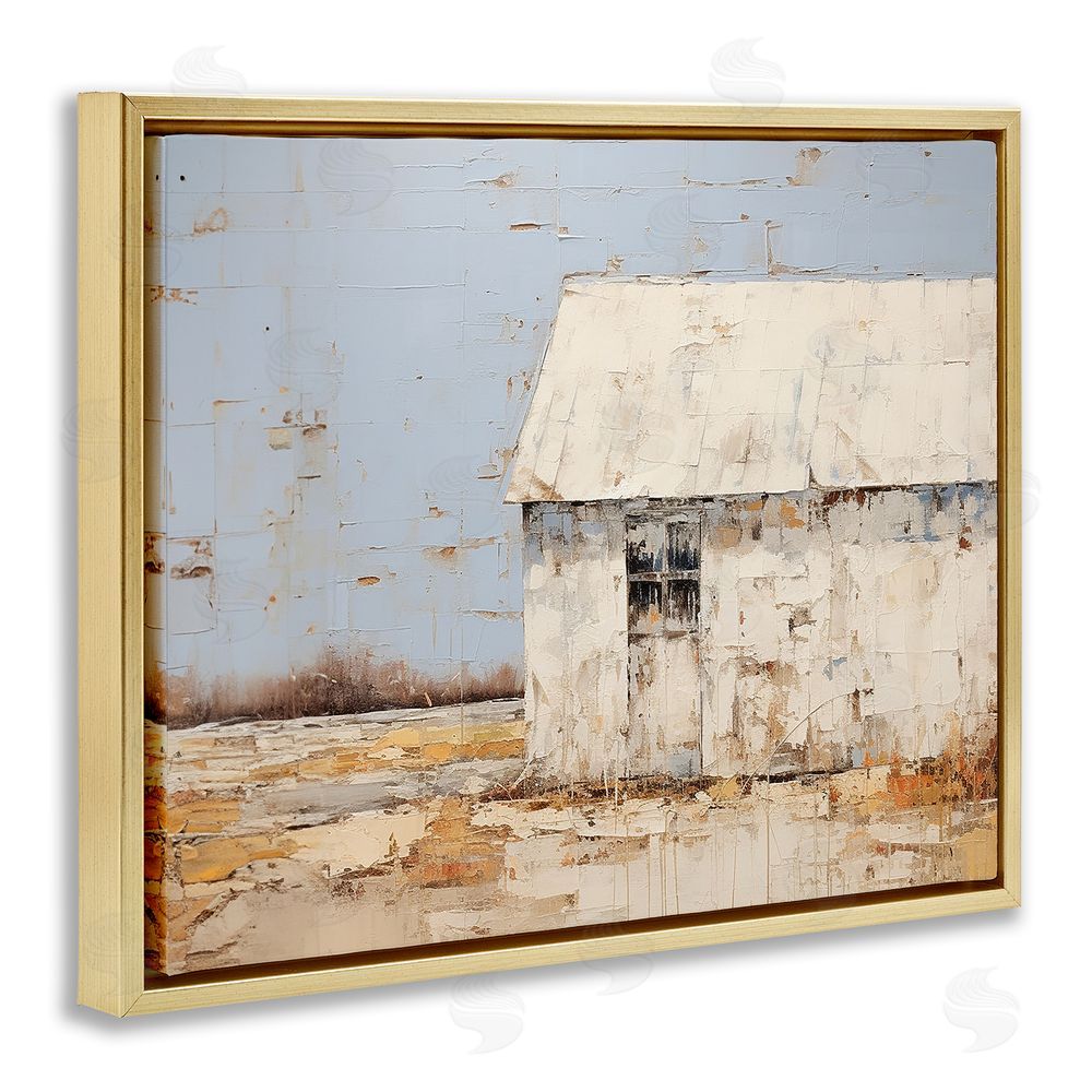 Ramona Murdock Rustic White Barn Gold Floating Frame Canvas Wall Art Print