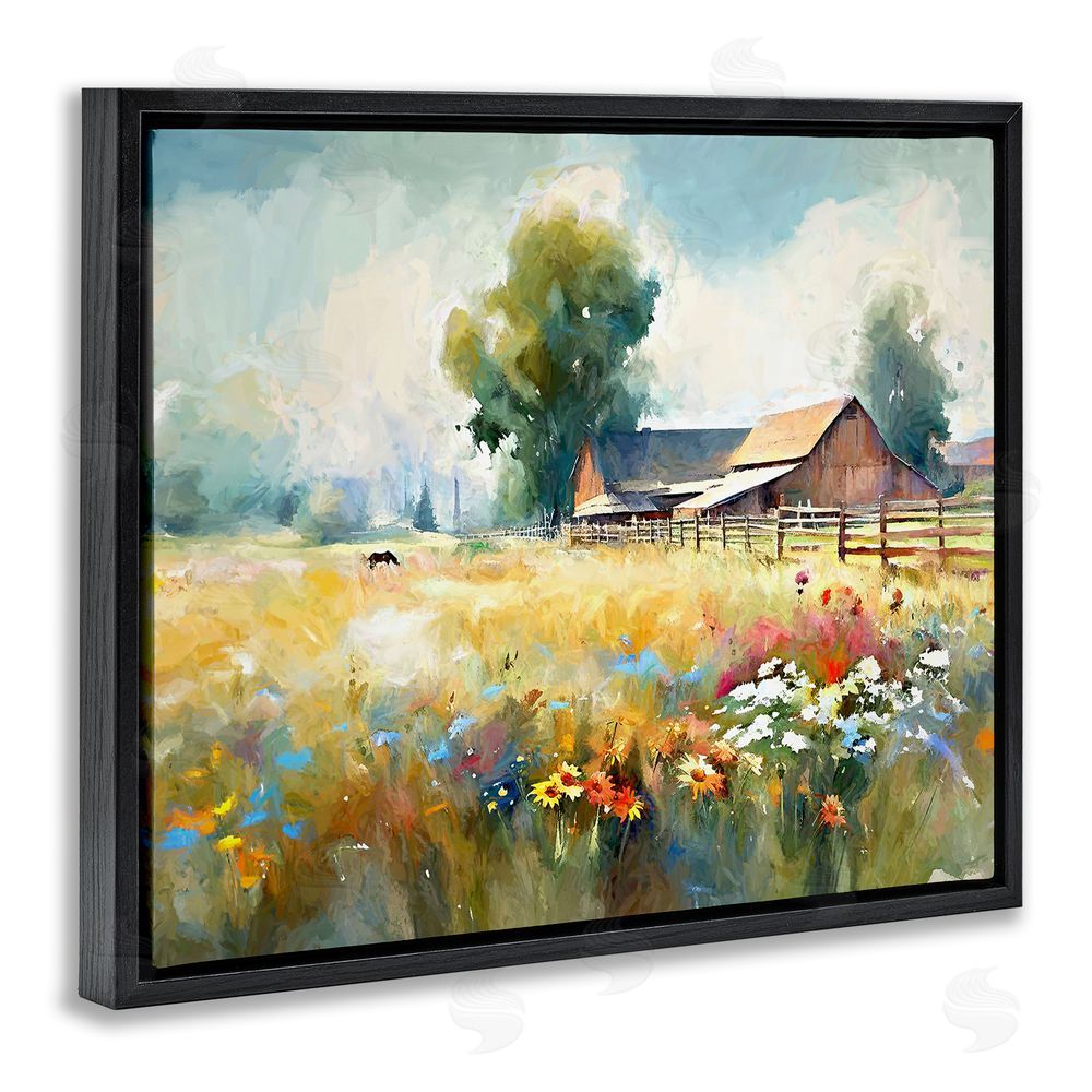 Ramona Murdock Barn in Meadow Painting Black Floating Frame Canvas Wall Art Print