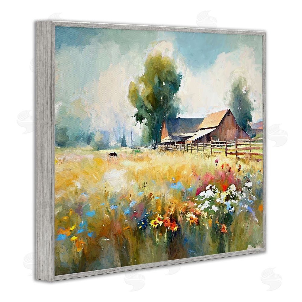 Ramona Murdock Barn in Meadow Painting Gray Framed Giclee Wall Art Print