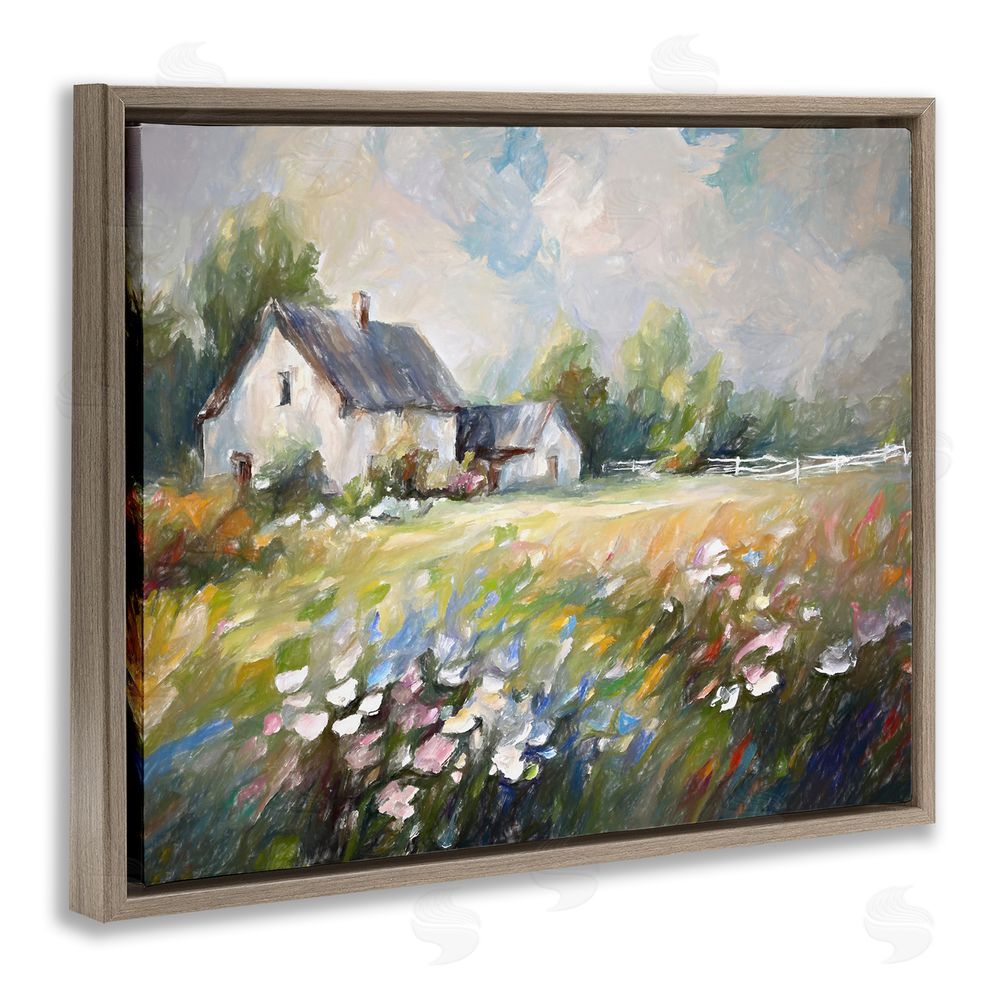 Ramona Murdock Windblown Flowers Farmhouse Brown Floating Frame Canvas Wall Art Print
