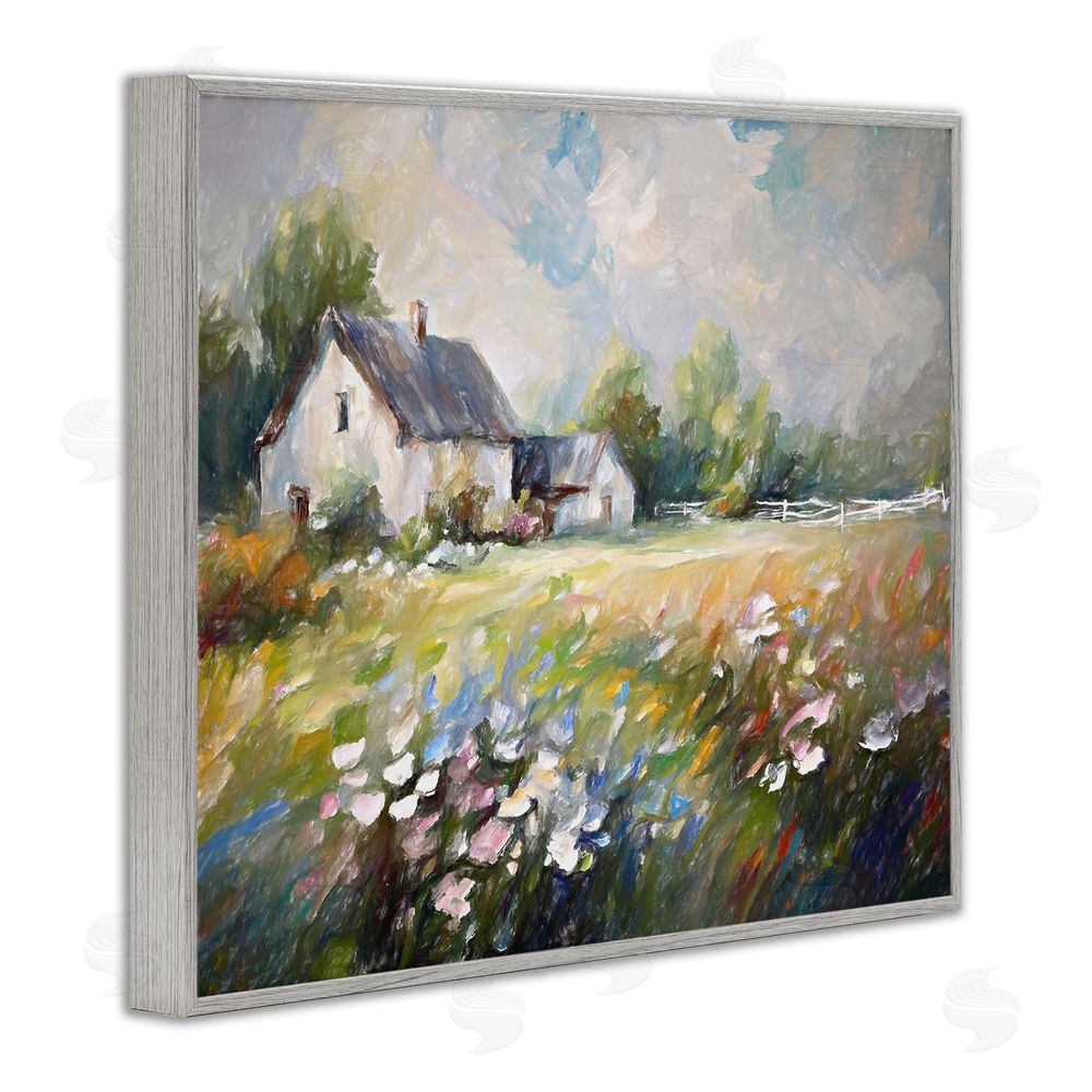 Ramona Murdock Windblown Flowers Farmhouse Gray Framed Giclee Wall Art Print