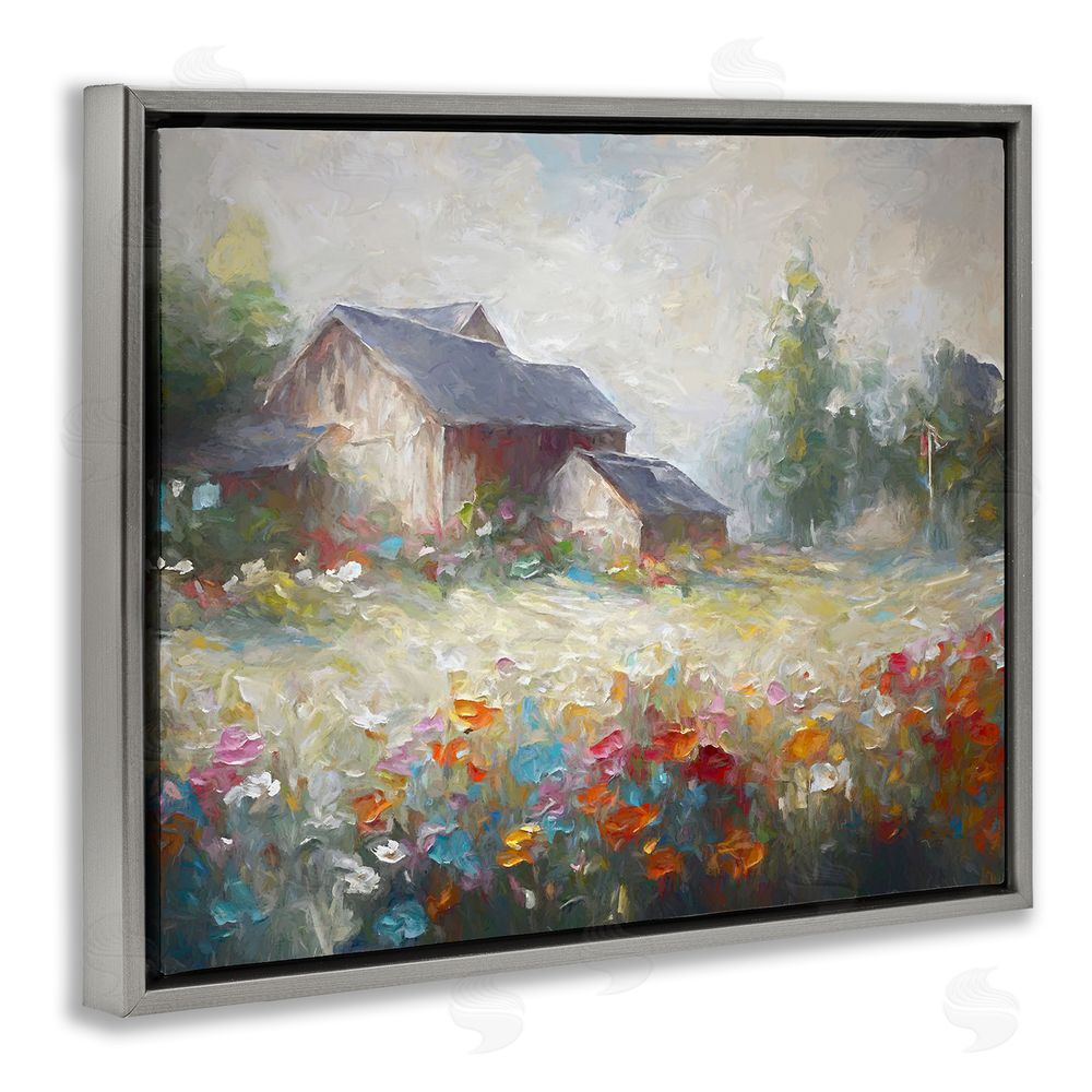 Ramona Murdock Abstract Floral Countryside Grey Floating Frame Canvas Wall Art Print
