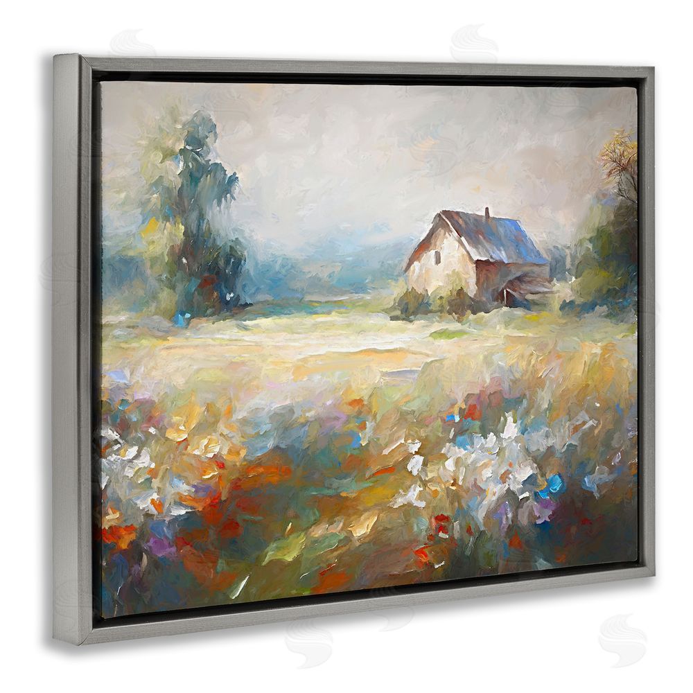 Ramona Murdock Floral Countryside Abstraction Grey Floating Frame Canvas Wall Art Print